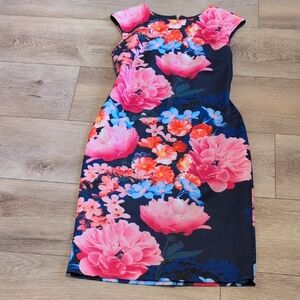 Vince Camuto Pink and Blue Floral Midi Dress